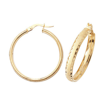 9CT Gold Diamond Cut Millgrain Hoops ER880