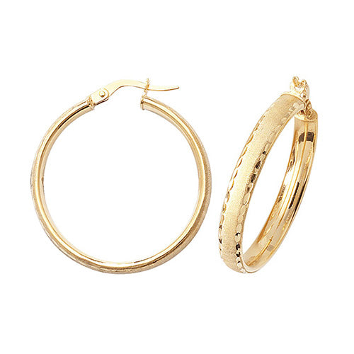 9CT Gold Diamond Cut Millgrain Hoops ER880