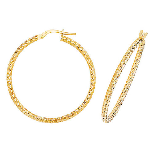 9CT Gold Diamond Cut Hoops ER951