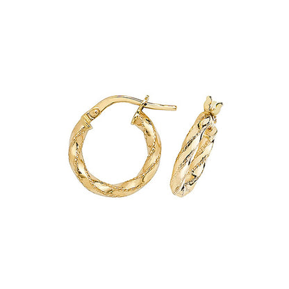 9CT Gold Diamond Cut Twisted Hoops ER952