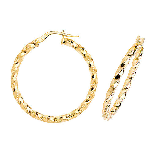 9CT Gold Diamond Cut Twisted Hoops ER952