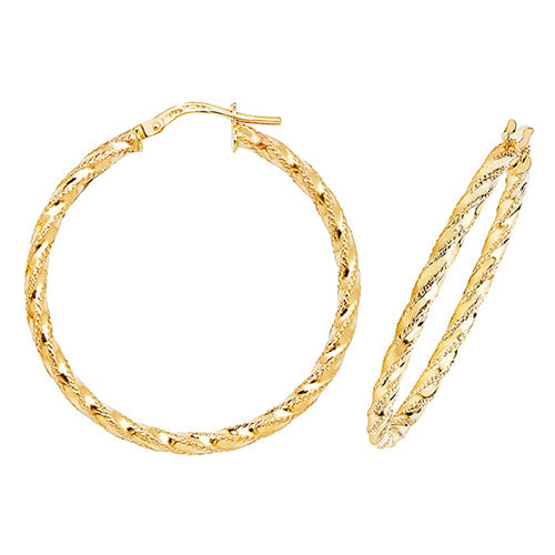 9CT Gold Diamond Cut Twisted Hoops ER952