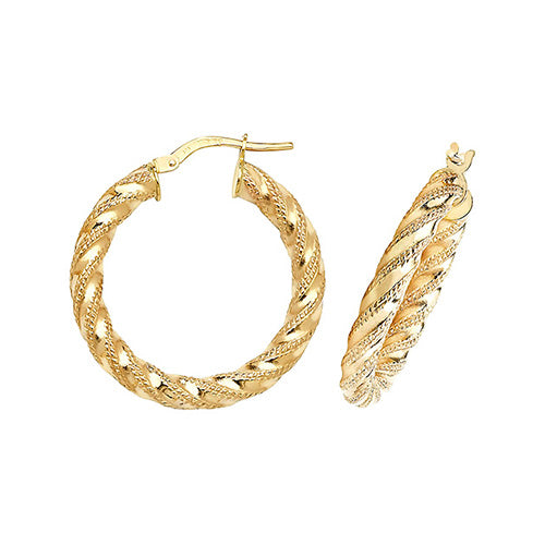 9CT Gold Diamond Cut Twisted Hoops ER954