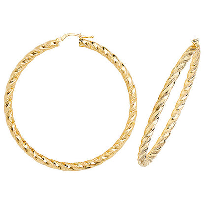 9CT Gold Diamond Cut Twisted Hoops ER954