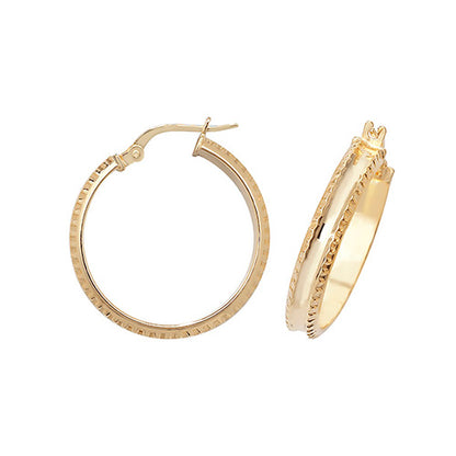 9CT Gold Diamond Cut Millgrain Hoops ER960