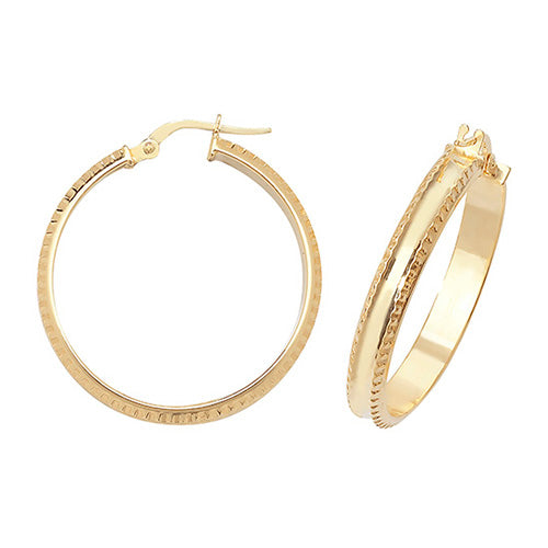 9CT Gold Diamond Cut Millgrain Hoops ER960