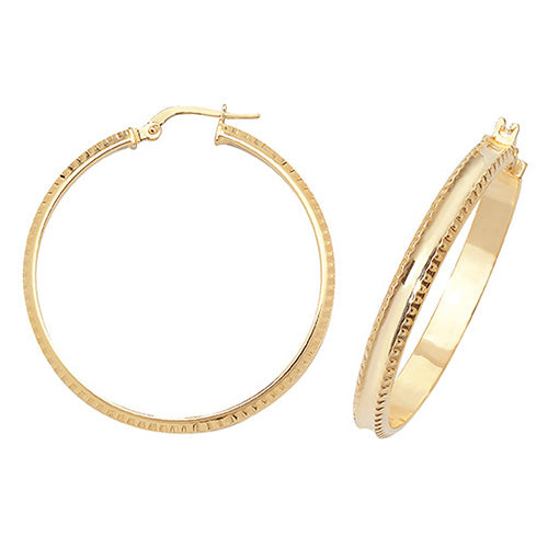 9CT Gold Diamond Cut Millgrain Hoops ER960