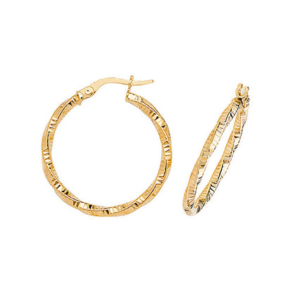 9CT Gold Diamond Cut Twisted Hoops ER963