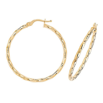 9CT Gold Diamond Cut Twisted Hoops ER963