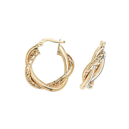 9CT Gold Diamond Cut Entwined Hoops ER988