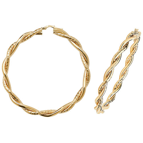 9CT Gold Diamond Cut Entwined Hoops ER988