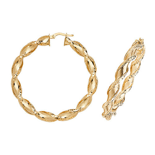 9CT Gold Diamond Cut Twisted Hoops ER990