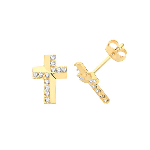 9Ct Gold Cz Cross Studs ES1601