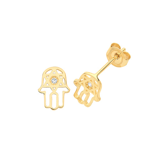 9Ct Gold Cz Hamsa Studs ES1604