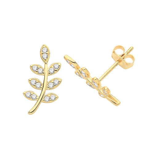 9Ct Gold Cz Leaf Studs ES1622