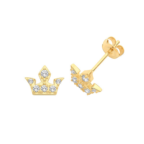 9Ct Gold Cz Crown Studs ES1628