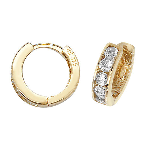 9Ct Gold Cz Hinged Hoops - ES162