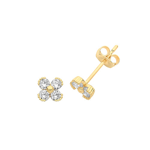 9Ct Gold Cz Flower Studs ES1646