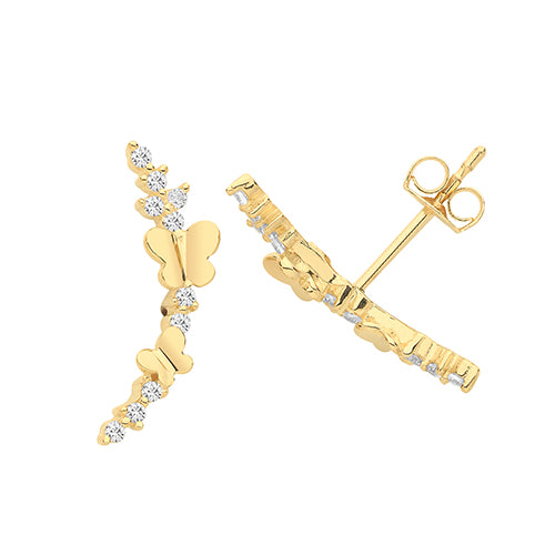 9Ct Gold Cz Butterfly Climber Studs ES1655