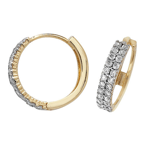 9Ct Gold Cz 2 Row Hinged Hoops - ES165