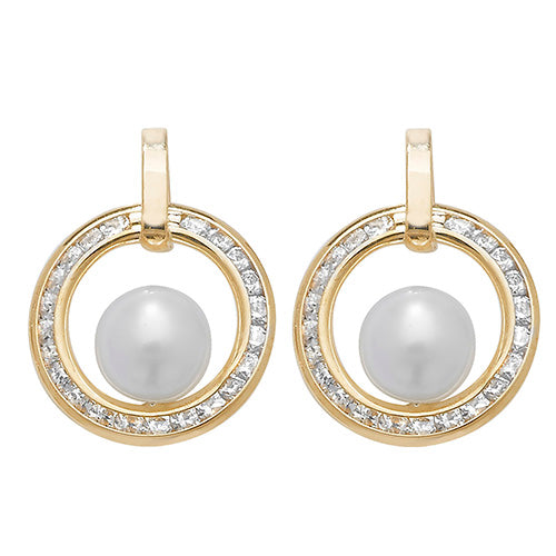 9Ct Gold Pearl Cz Studs ES170