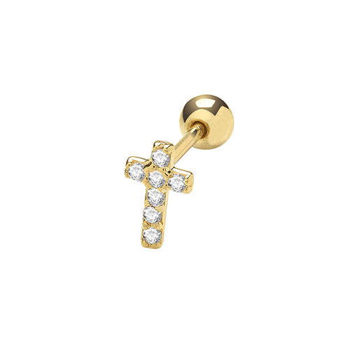 9Ct Gold Cz Cross Cartilage Stud - ES1913