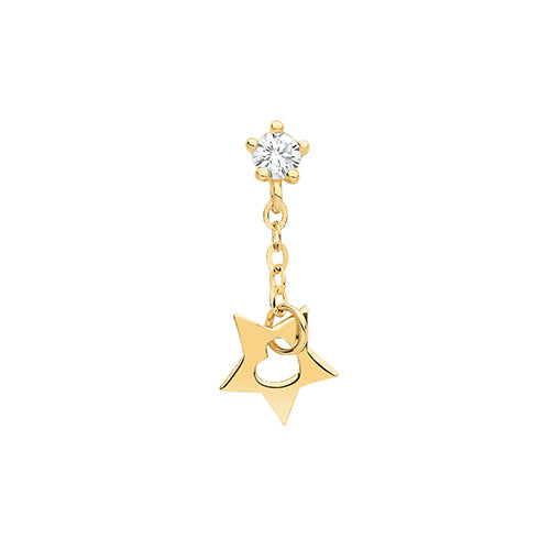 9Ct Gold Cz Star Chain Dangling Cartilage Stud - ES1924