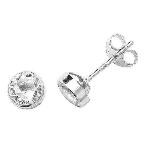 9Ct White Gold Cz Rubover Studs ES231SW