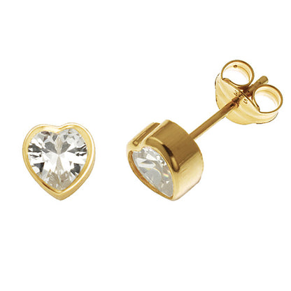 9Ct Gold Cz Rubover Heart Studs ES234S