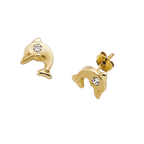 9Ct Gold Cz Set Dolphin Studs ES247S