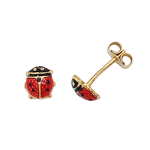 9Ct Gold Enamel Ladybird Studs ES294