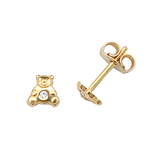 9Ct Gold Cz Set Teddy Bear Studs ES296