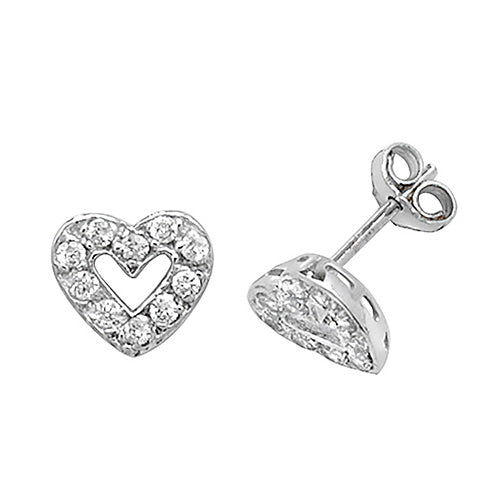 9Ct White Gold Cz Open Heart Studs ES298W