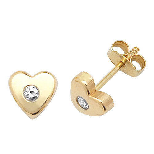 9Ct Gold Cz Set Heart Studs ES313