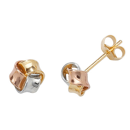 9Ct Gold Tricolour Knot Studs ES361