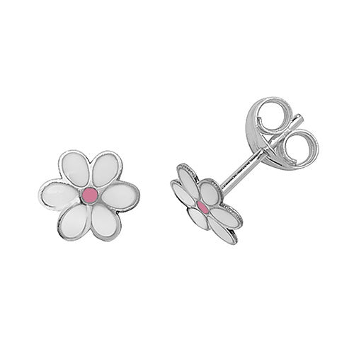 9Ct White Gold Enamel Flower Studs - ES376