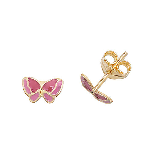 9Ct Gold Enamel Butterfly Studs - ES377