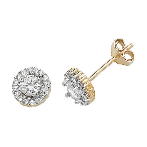 9Ct Gold Round Cz Cluster Studs - ES393