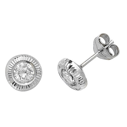 9Ct White Gold Cz Bezel Studs - ES394W