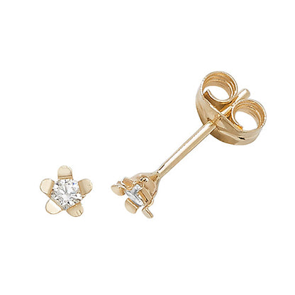 9Ct Gold Cz Flower Studs - ES399