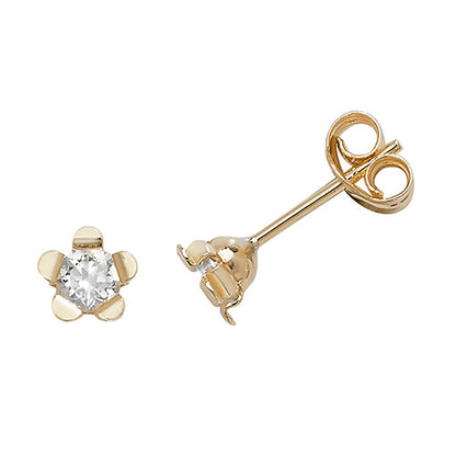 9Ct Gold Cz Flower Studs - ES399