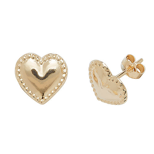 9Ct Gold Heart Millgrain Studs - ES415