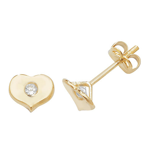 9Ct Gold Cz Set Heart Studs - ES430