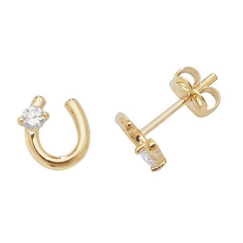 9Ct Gold Cz Set Horseshoe Studs - ES438