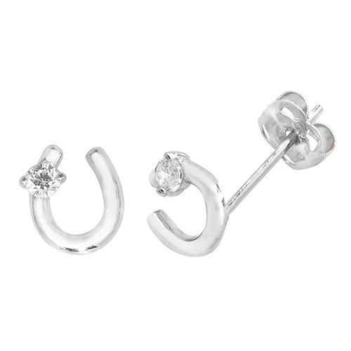 9Ct White Gold Cz Set Horseshoe Studs - ES438W