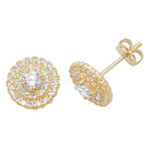 9Ct Gold Round Cz 2 Row Cluster Studs - ES443