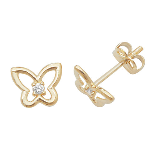 9Ct Gold Cz Set Butterfly Studs - ES445