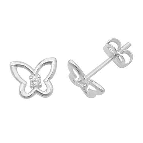 9Ct White Gold Cz Set Butterfly Studs - ES445W