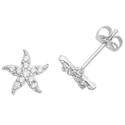 9Ct White Gold Cz Fishstar Studs - ES459W