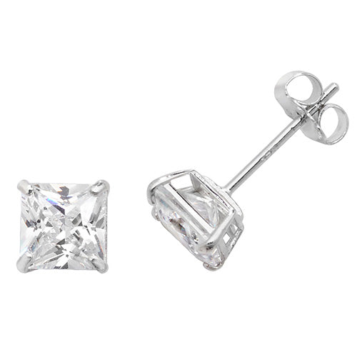 9Ct White Gold Square Cz Studs - ES469W